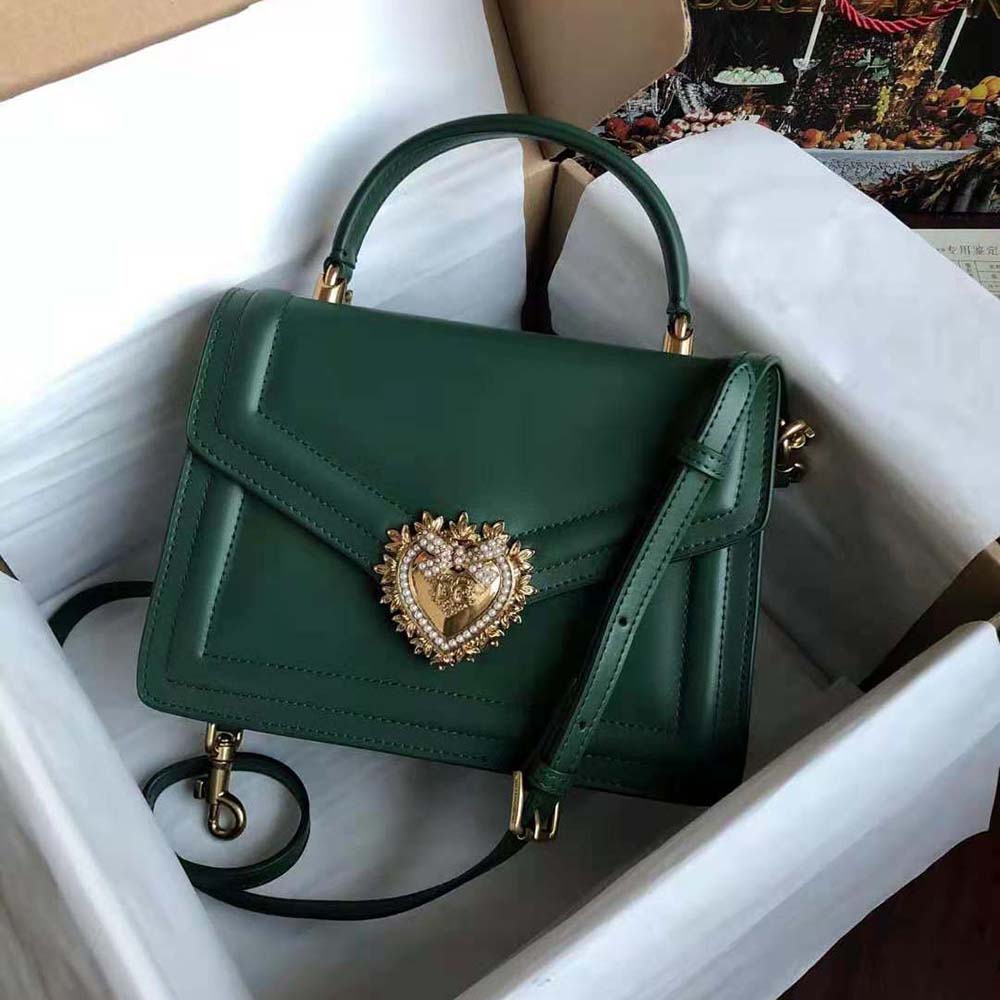 Dolce Gabbana D&G Women Small Smooth Calfskin Devotion Bag-Green