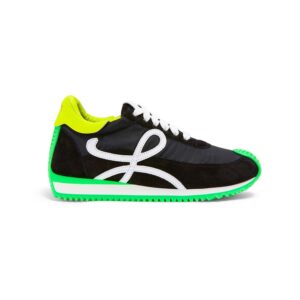 Loewe Women Flow Runner in Nylon and Suede-Black