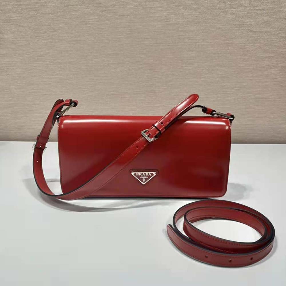 Prada Women Brushed Leather Prada Femme Bag-Red