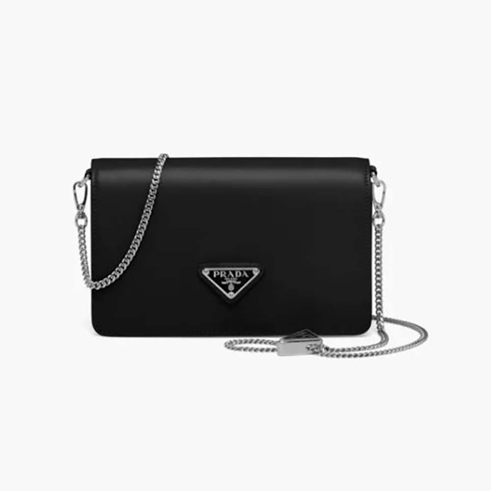 Prada Women Brushed Leather Shoulder Bag-Black