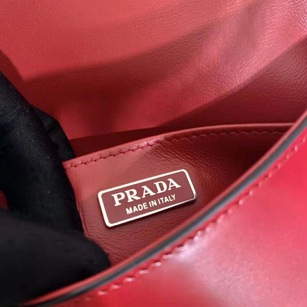 Prada Brushed Leather Shoulder Bag - Red
