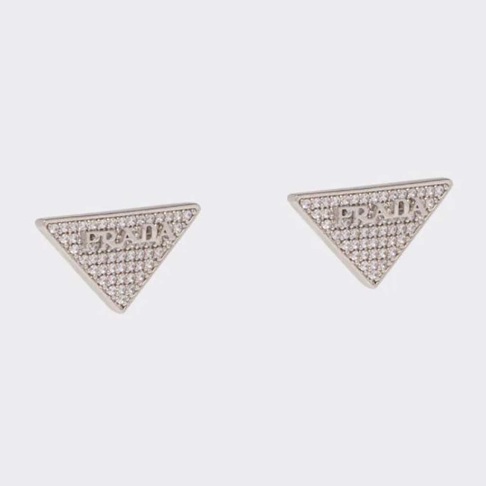 Prada Women Crystal Logo Jewels Zirconia Earrings-Silver 1 Prada Women Crystal Logo Jewels Zirconia Earrings-Silver