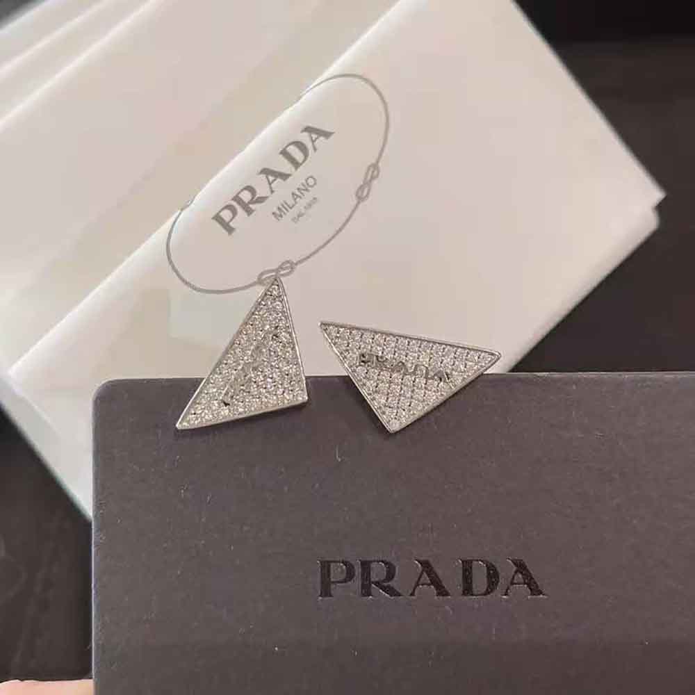Prada Women Crystal Logo Jewels Zirconia Earrings-Silver 3 Prada Women Crystal Logo Jewels Zirconia Earrings-Silver - Image 3