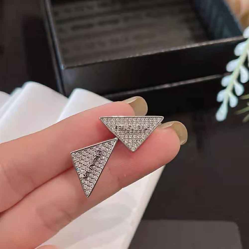 Prada Women Crystal Logo Jewels Zirconia Earrings-Silver 4 Prada Women Crystal Logo Jewels Zirconia Earrings-Silver - Image 4