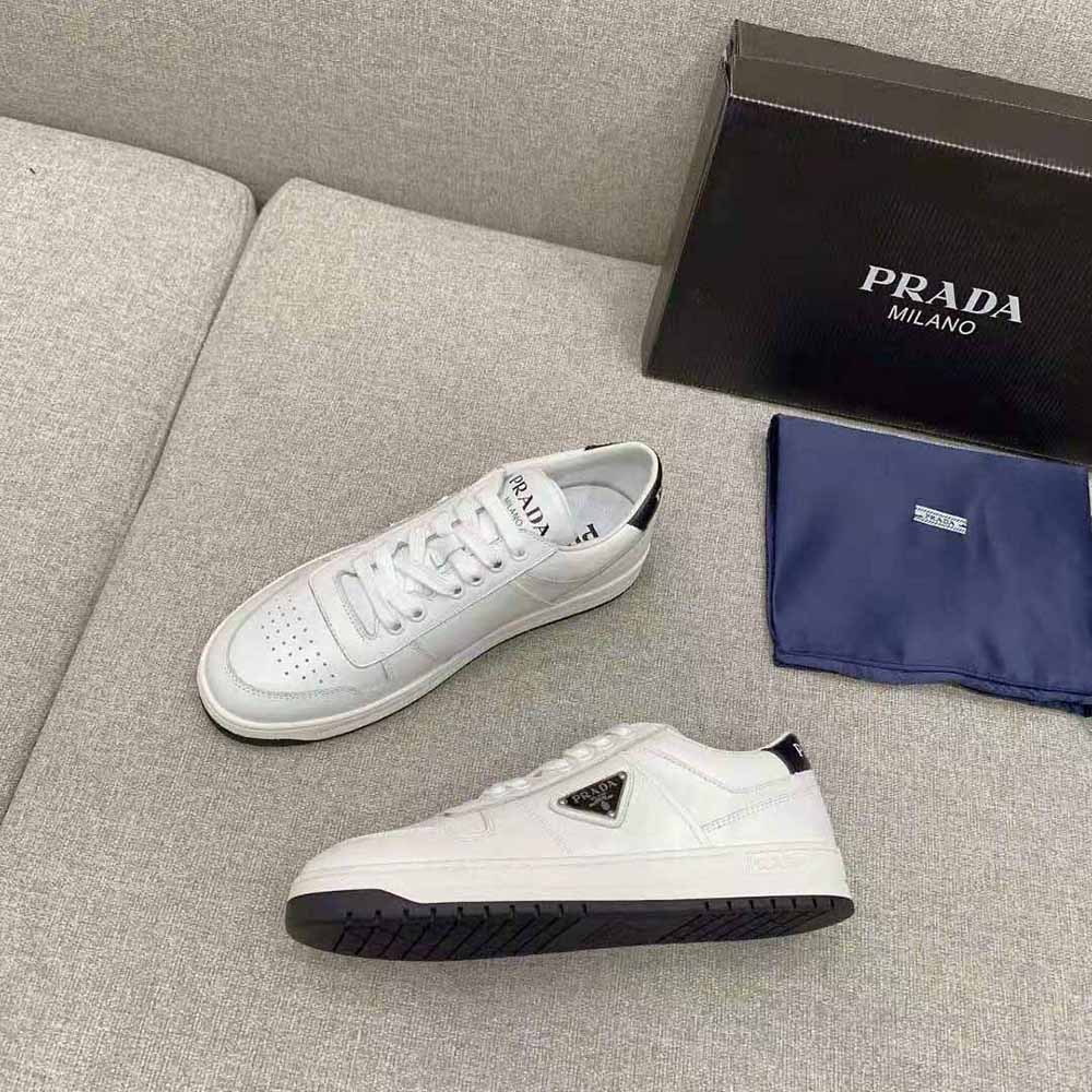 Prada Women Downtown Perforated Leather Sneakers-White