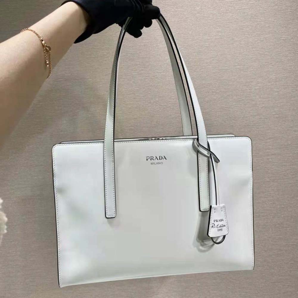 Prada Medium Re-Edition 1995 Leather Tote Bag White