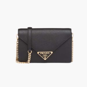 Prada Women Saffiano Leather Shoulder Bag-Black