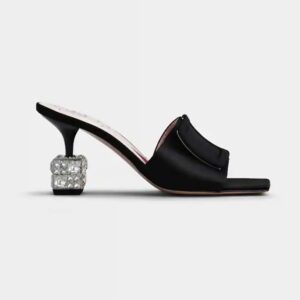 Roger Vivier Women Cube Strass Heel Mules in Satin-Black