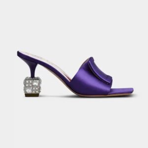 Roger Vivier Women Cube Strass Heel Mules in Satin-Purple