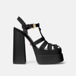 Versace Women La Medusa Platform Sandals in Calf Leather-Black