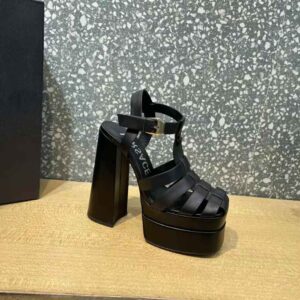 Versace Women La Medusa Platform Sandals in Calf Leather-Black