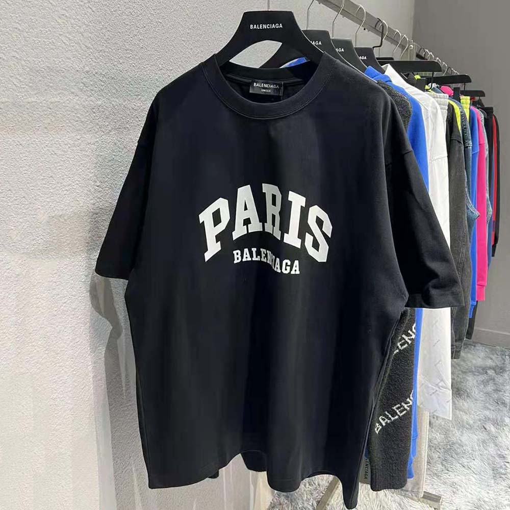 Balenciaga Men Cities Paris T-shirt Medium Fit in Black