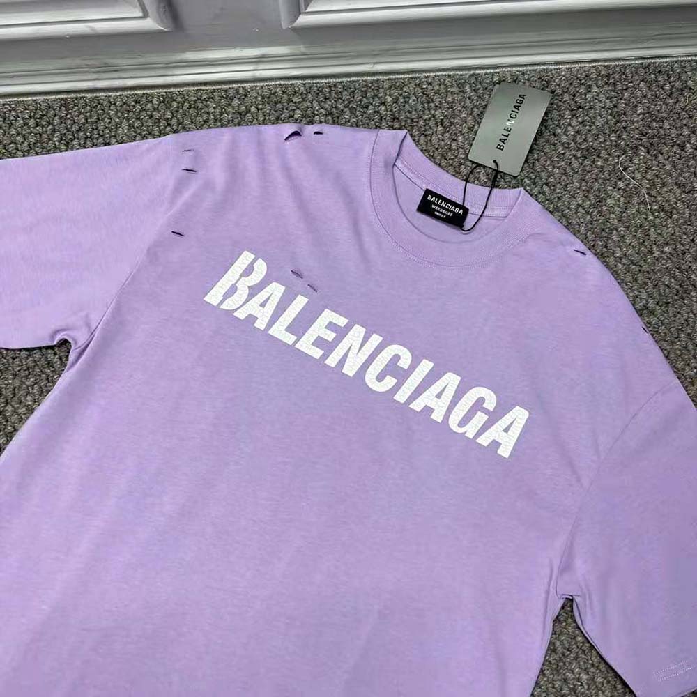 Boxy fit destroyed jersey t-shirt - Balenciaga - Women | Luisaviaroma