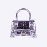 Balenciaga Women Hourglass XS Handbag Metallized Crocodile Embossed in Purple