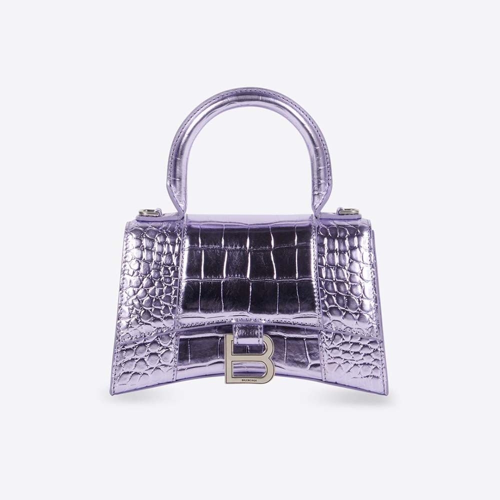 Balenciaga Women's Ville XXS Handbag Metalilzed Crocodile Embossed