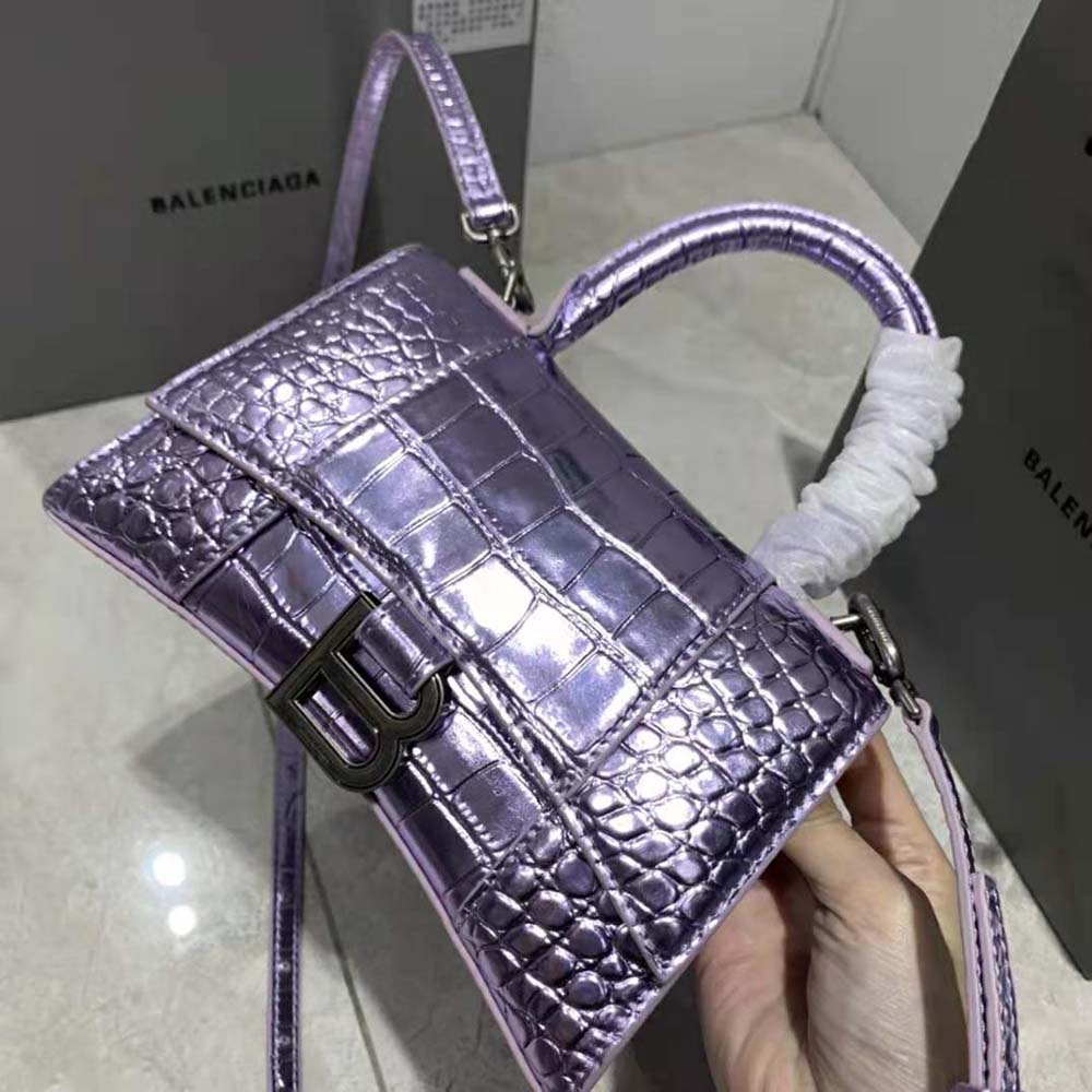 Balenciaga Balenciaga Hourglass Xs Handbag In Purple Embossed