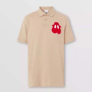Burberry Men Monster Graphic Cotton Pique Oversized Polo Shirt-Sandy