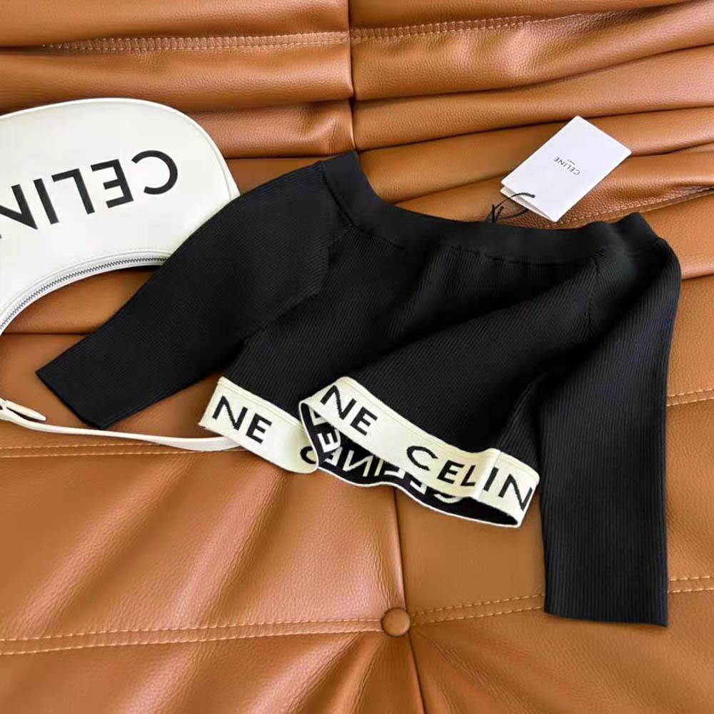 Celine Women Athletic Knit Crop Top-Black