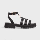 Celine Women Clea Triomphe Gladiator Chunky Sandal in Vegetal Calfskin-Black