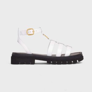 Celine Women Clea Triomphe Gladiator Chunky Sandal in Vegetal Calfskin-White