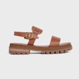 Celine Women Clea Triomphe Sandal in Vegetal Calfskin-Brown