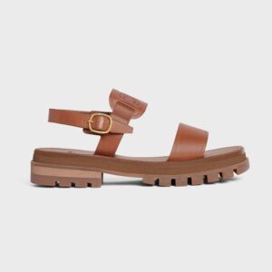 Celine Women Clea Triomphe Sandal in Vegetal Calfskin-Brown