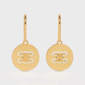 Women's Triomphe Swivel Earrings In Brass With Gold Finish, CELINE