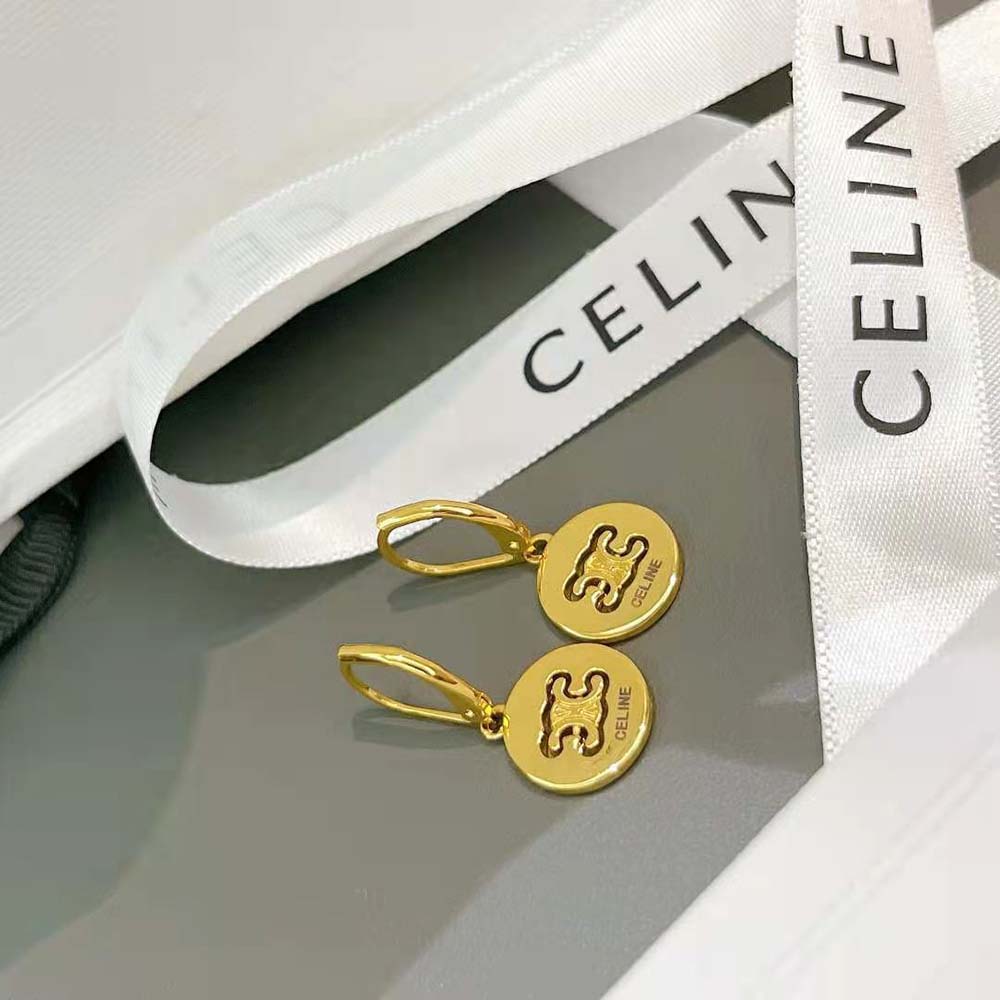 Women's Triomphe Swivel Earrings In Brass With Gold Finish, CELINE