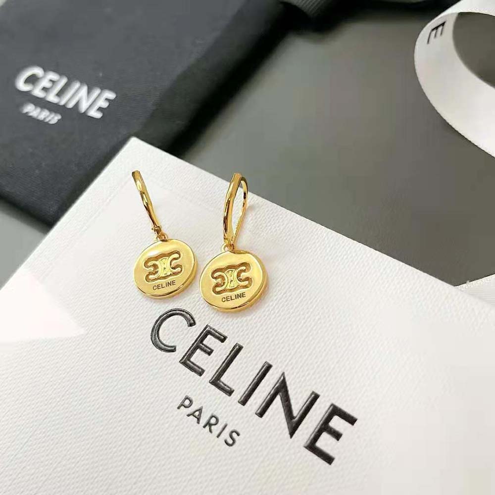Women's Triomphe Swivel Earrings In Brass With Gold Finish, CELINE