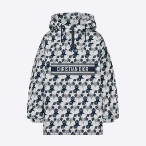 Dior Women Hooded Anorak Navy Blue Technical Taffeta Jacquard