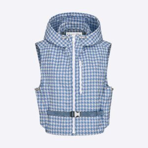 Dior Women Hooded Sleeveless Vest Cornflower Blue Technical Taffeta Jacquard