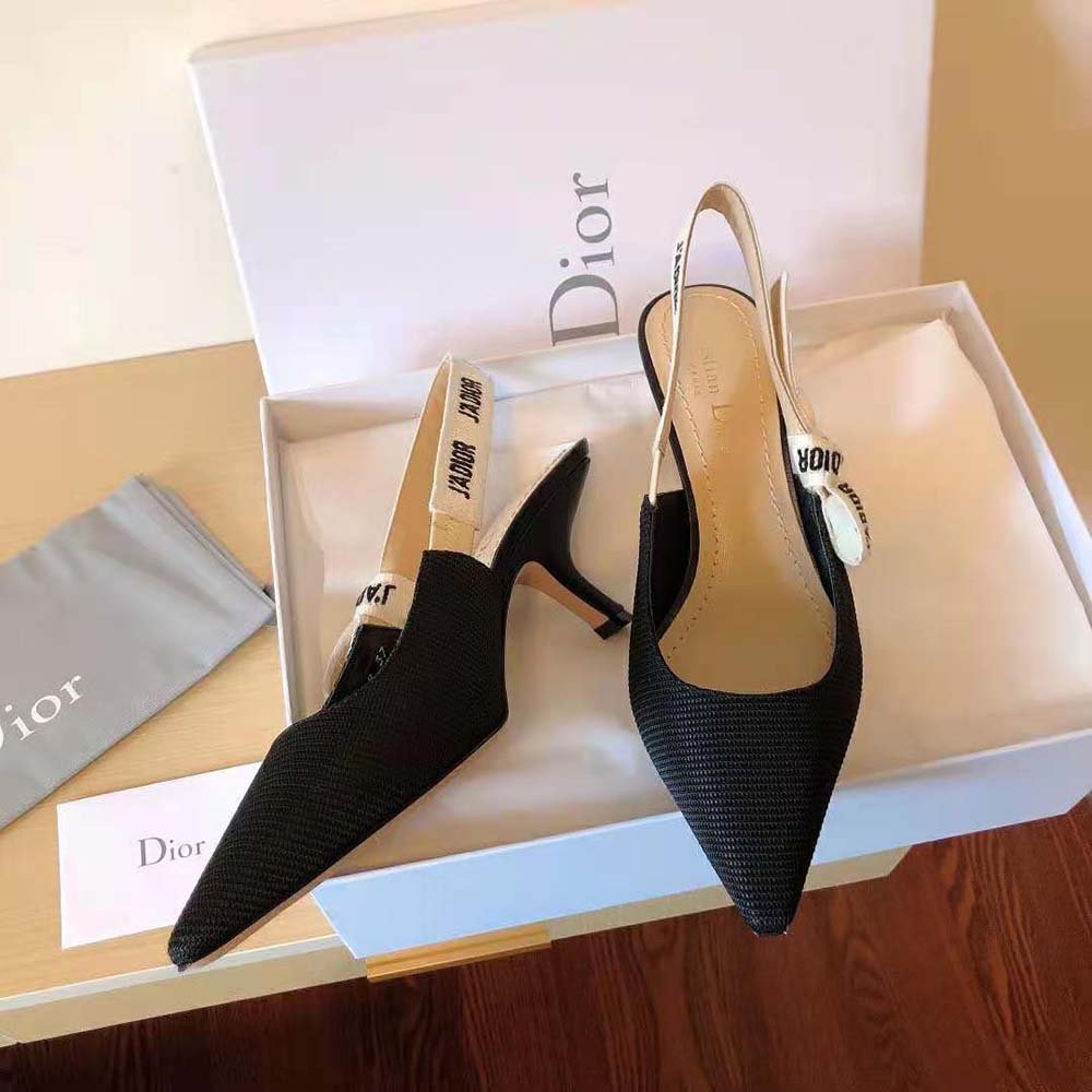 J'Adior Slingback Flat Black Technical Fabric