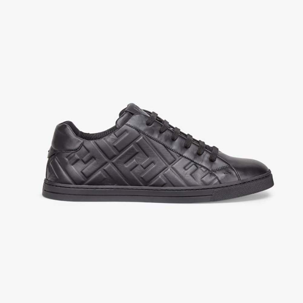 Fendi Men Black Nappa Leather Low-Tops with 3D Macro FF Motif