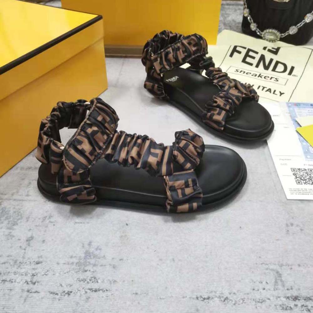 Fendi Women Fendi Feel Brown Satin Sandals