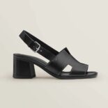 Hermes Women Elbe 60 Sandal in Calfskin with H Cut-Out Detail-Black