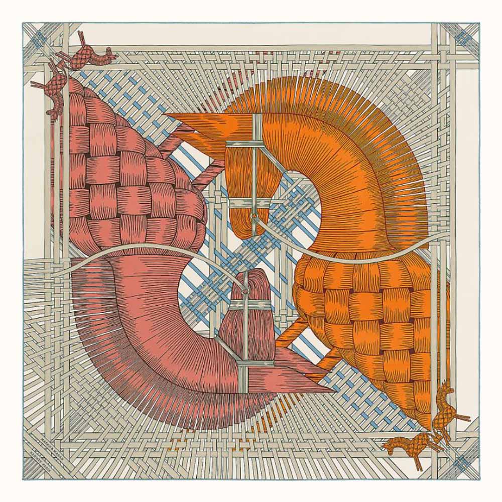 Hermes Women Masan and Masan Scarf 90 with Hand-Rolled Edges-Silver 1 Hermes Women Masan and Masan Scarf 90 with Hand-Rolled Edges-Silver
