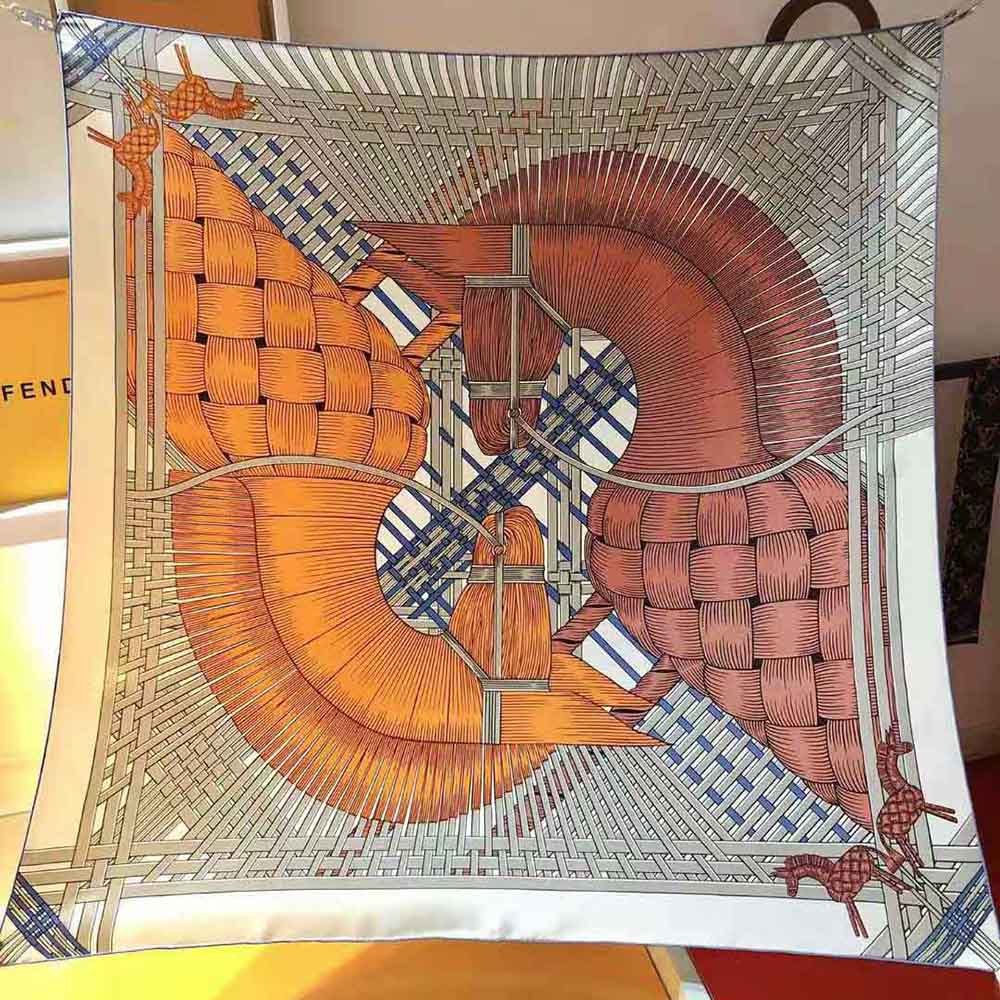 Hermes Women Masan and Masan Scarf 90 with Hand-Rolled Edges-Silver 2 Hermes Women Masan and Masan Scarf 90 with Hand-Rolled Edges-Silver - Image 2