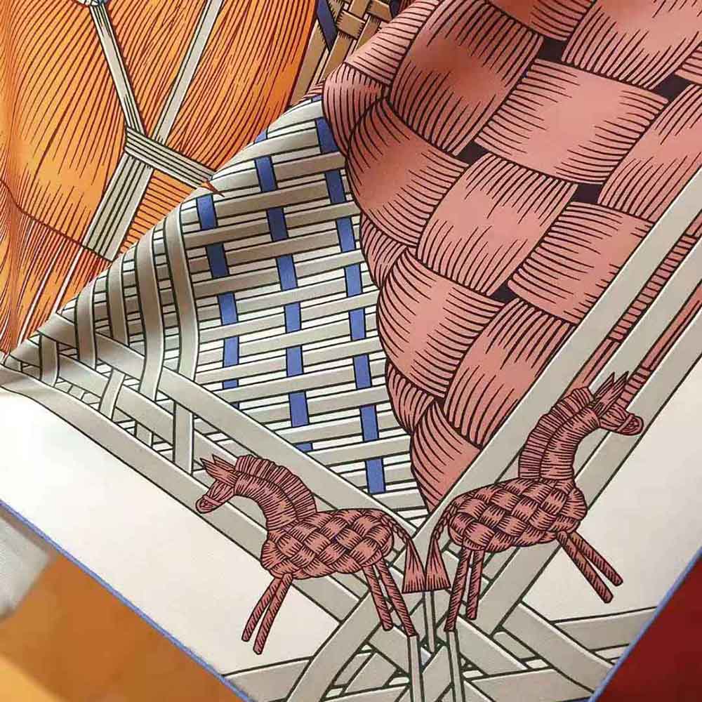 Hermes Women Masan and Masan Scarf 90 with Hand-Rolled Edges-Silver 7 Hermes Women Masan and Masan Scarf 90 with Hand-Rolled Edges-Silver - Image 7