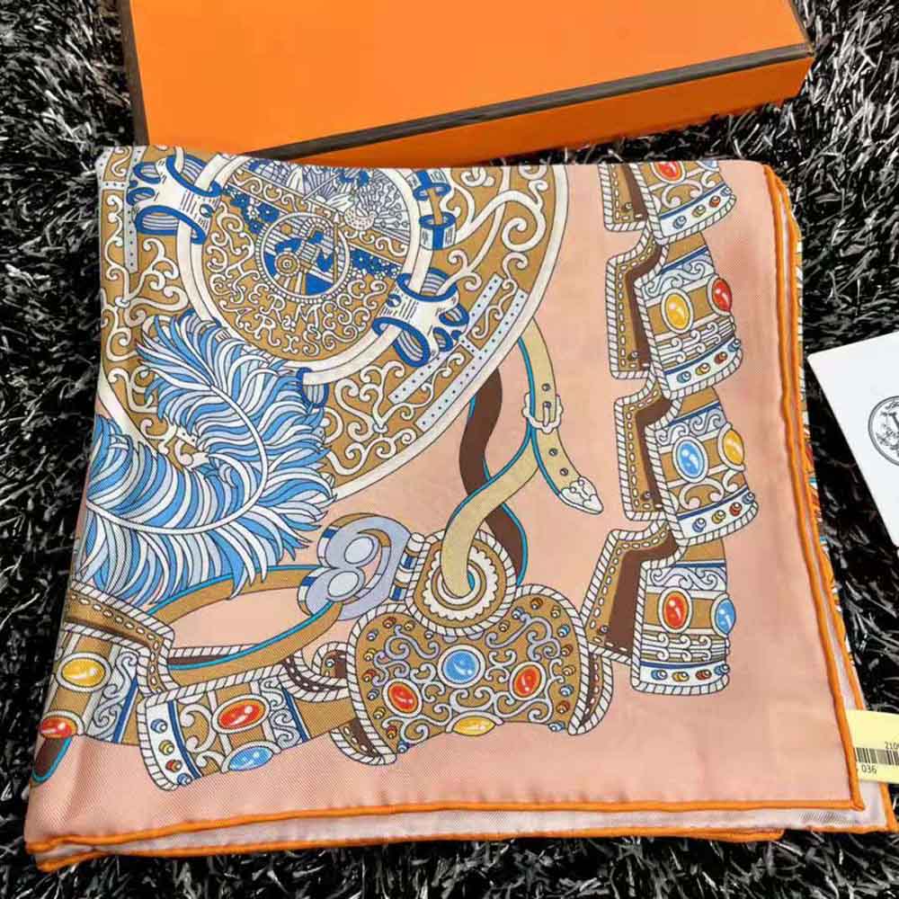Hermes Women Sous L Egide De Mars Wash Scarf 90-Orange 2 Hermes Women Sous L Egide De Mars Wash Scarf 90-Orange - Image 2