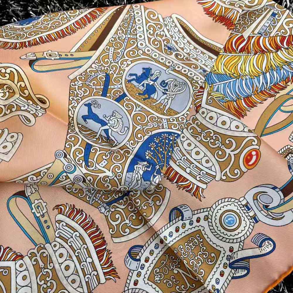 Hermes Women Sous L Egide De Mars Wash Scarf 90-Orange 9 Hermes Women Sous L Egide De Mars Wash Scarf 90-Orange - Image 9