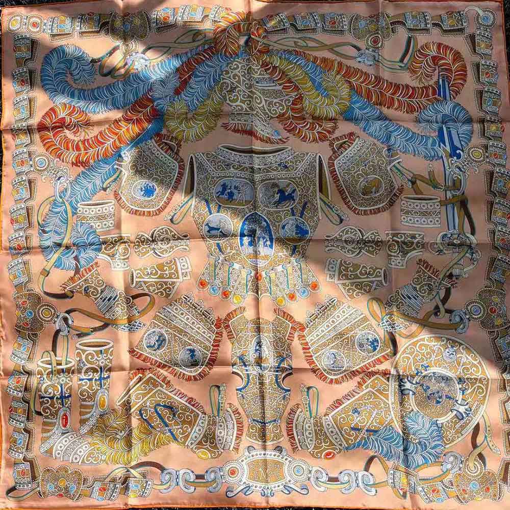 Hermes Women Sous L Egide De Mars Wash Scarf 90-Orange 4 Hermes Women Sous L Egide De Mars Wash Scarf 90-Orange - Image 4