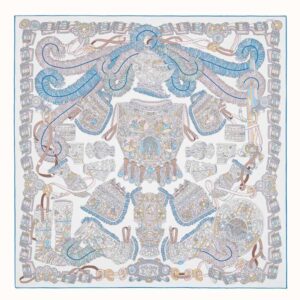 Hermes Women Sous L Egide De Mars Wash Scarf 90-Silver