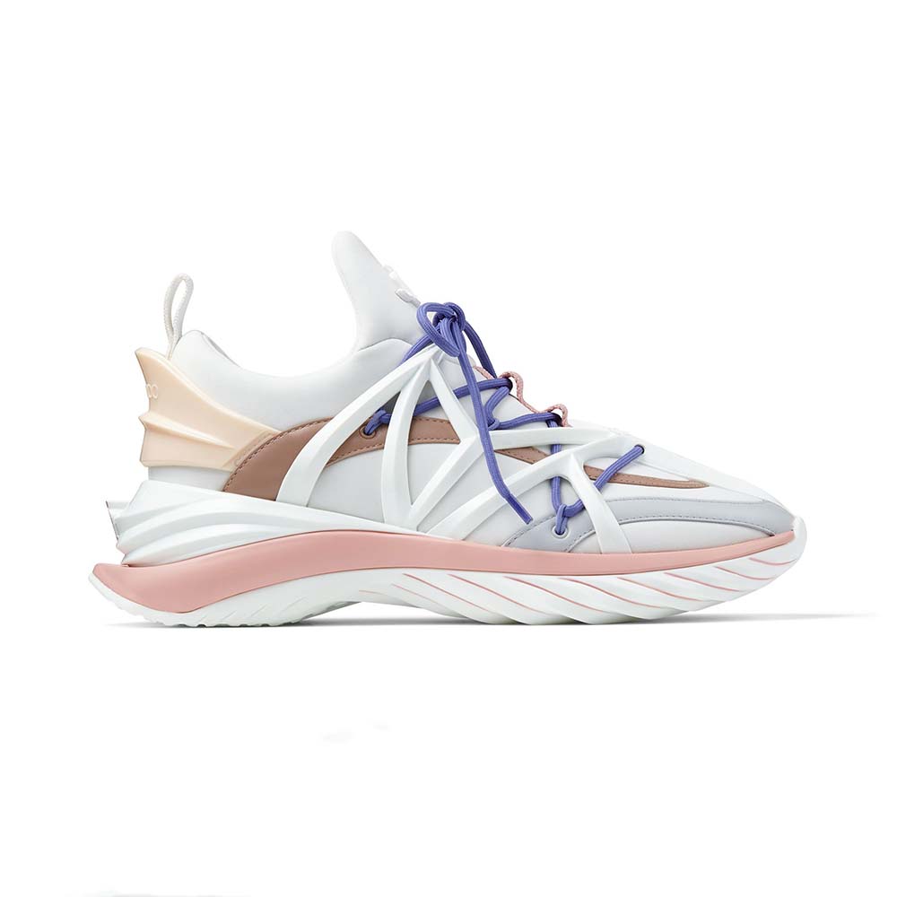 Jimmy Choo Women Cosmos/F White and Ballet Pink Leather and Neoprene Low-Top Trainers 1 Jimmy Choo Women CosmosF White and Ballet Pink Leather and Neoprene Low-Top Trainers