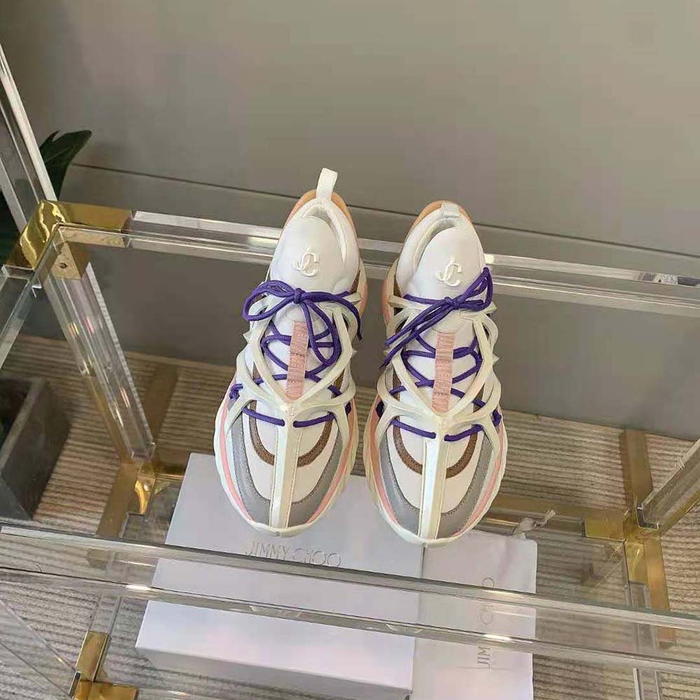 Jimmy Choo Women Cosmos/F White and Ballet Pink Leather and Neoprene Low-Top Trainers 2 Jimmy Choo Women Cosmos/F White and Ballet Pink Leather and Neoprene Low-Top Trainers - Image 2
