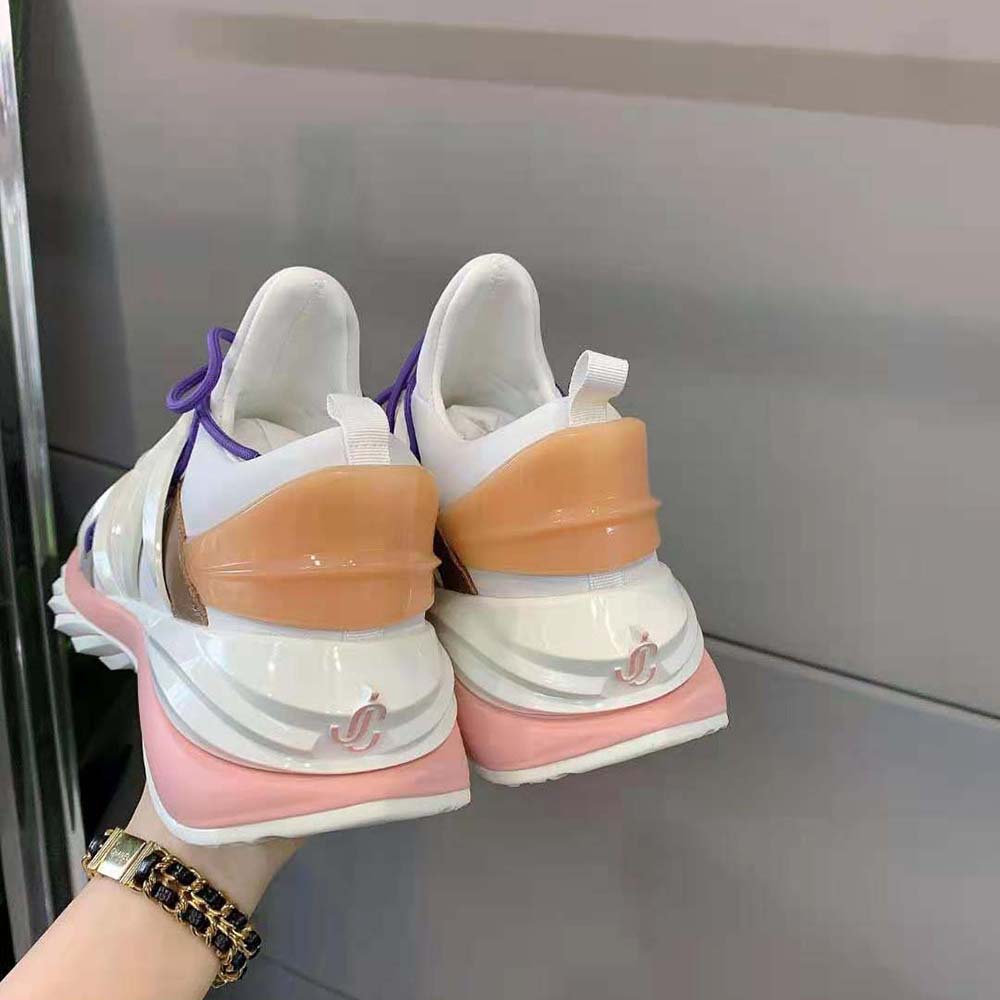 Jimmy Choo Women Cosmos/F White and Ballet Pink Leather and Neoprene Low-Top Trainers 9 Jimmy Choo Women Cosmos/F White and Ballet Pink Leather and Neoprene Low-Top Trainers - Image 9