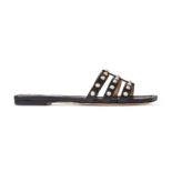 Jimmy Choo Women Hazal Flat Black Nappa Caged Flats with Pearl Studs