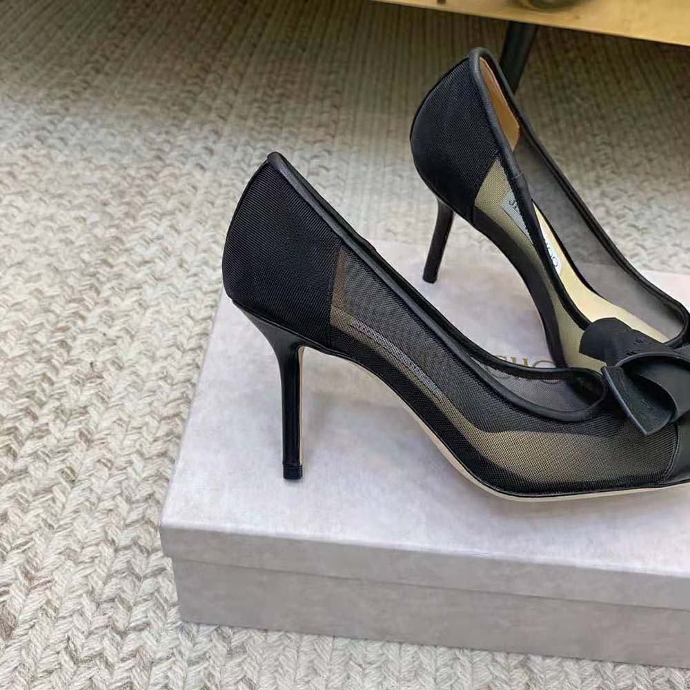 Jimmy Choo Women Lani 100 Black Mesh Pumps with JC Monogram Leather Bow 7 Jimmy Choo Women Lani 100 Black Mesh Pumps with JC Monogram Leather Bow - Image 7
