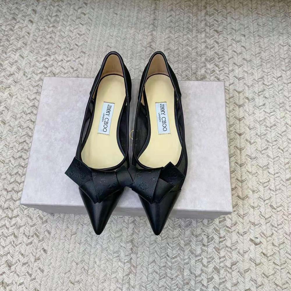 Jimmy Choo Women Lani 100 Black Mesh Pumps with JC Monogram Leather Bow 4 Jimmy Choo Women Lani 100 Black Mesh Pumps with JC Monogram Leather Bow - Image 4