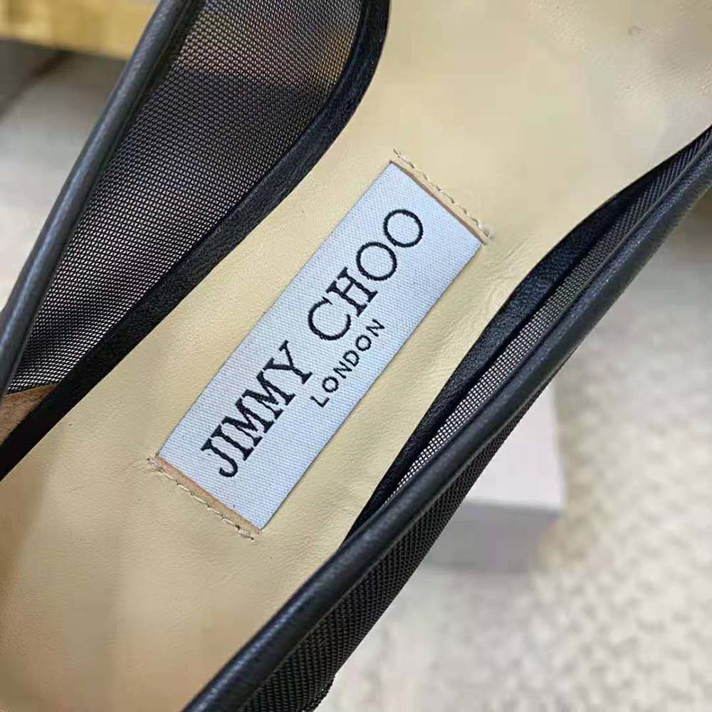 Jimmy Choo Women Lani 100 Black Mesh Pumps with JC Monogram Leather Bow 9 Jimmy Choo Women Lani 100 Black Mesh Pumps with JC Monogram Leather Bow - Image 9