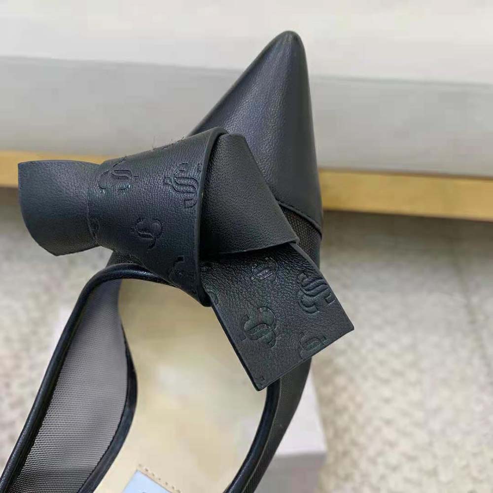 Jimmy Choo Women Lani 100 Black Mesh Pumps with JC Monogram Leather Bow 8 Jimmy Choo Women Lani 100 Black Mesh Pumps with JC Monogram Leather Bow - Image 8